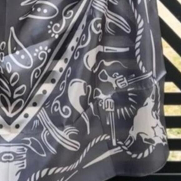 Highway Gray White Western Southwestern Wild Rag Scarf Accent - Picture 2 of 2